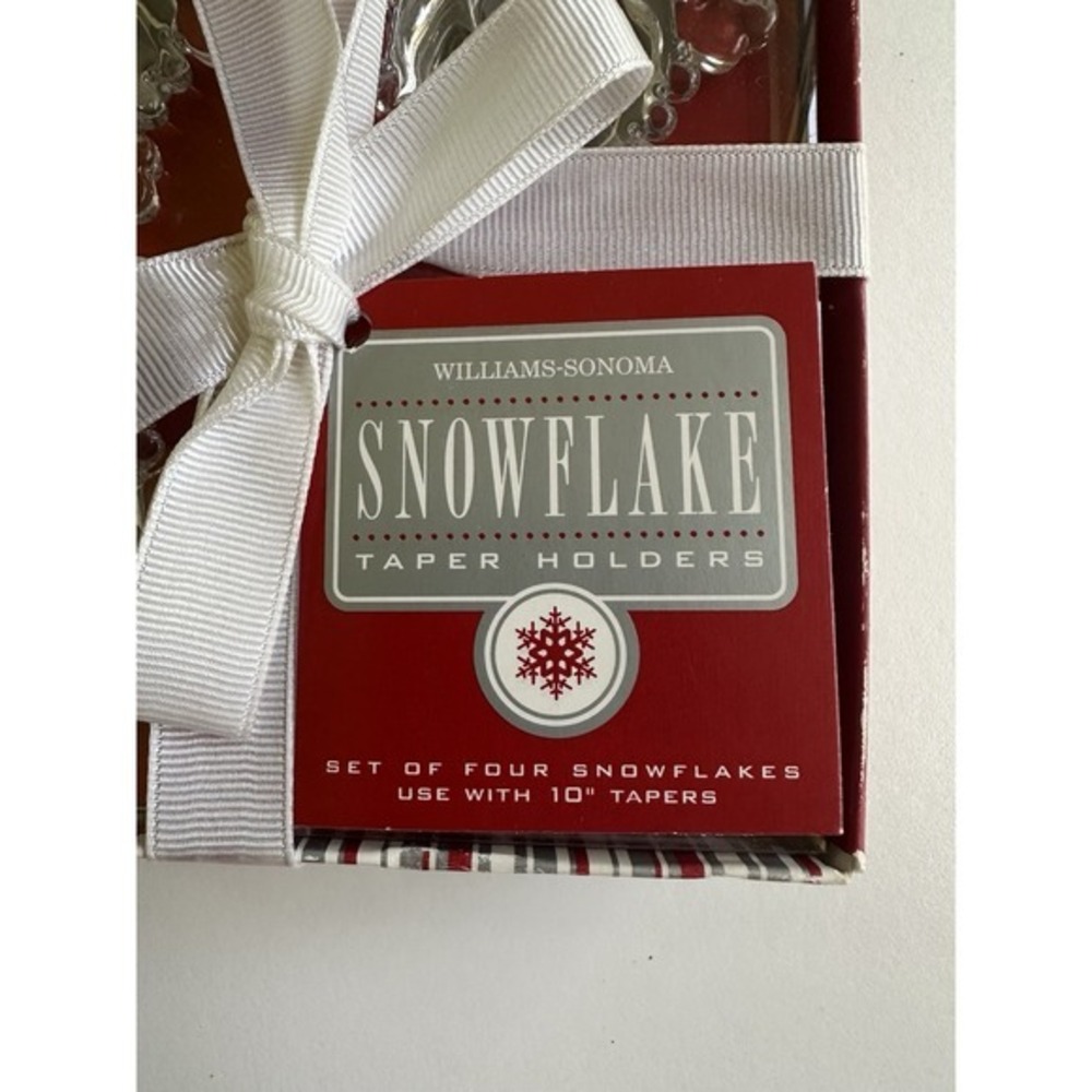 Williams‎ Sonoma Crystal Snowflake Taper Candle Holders Set of 4 NEW Winter Snow